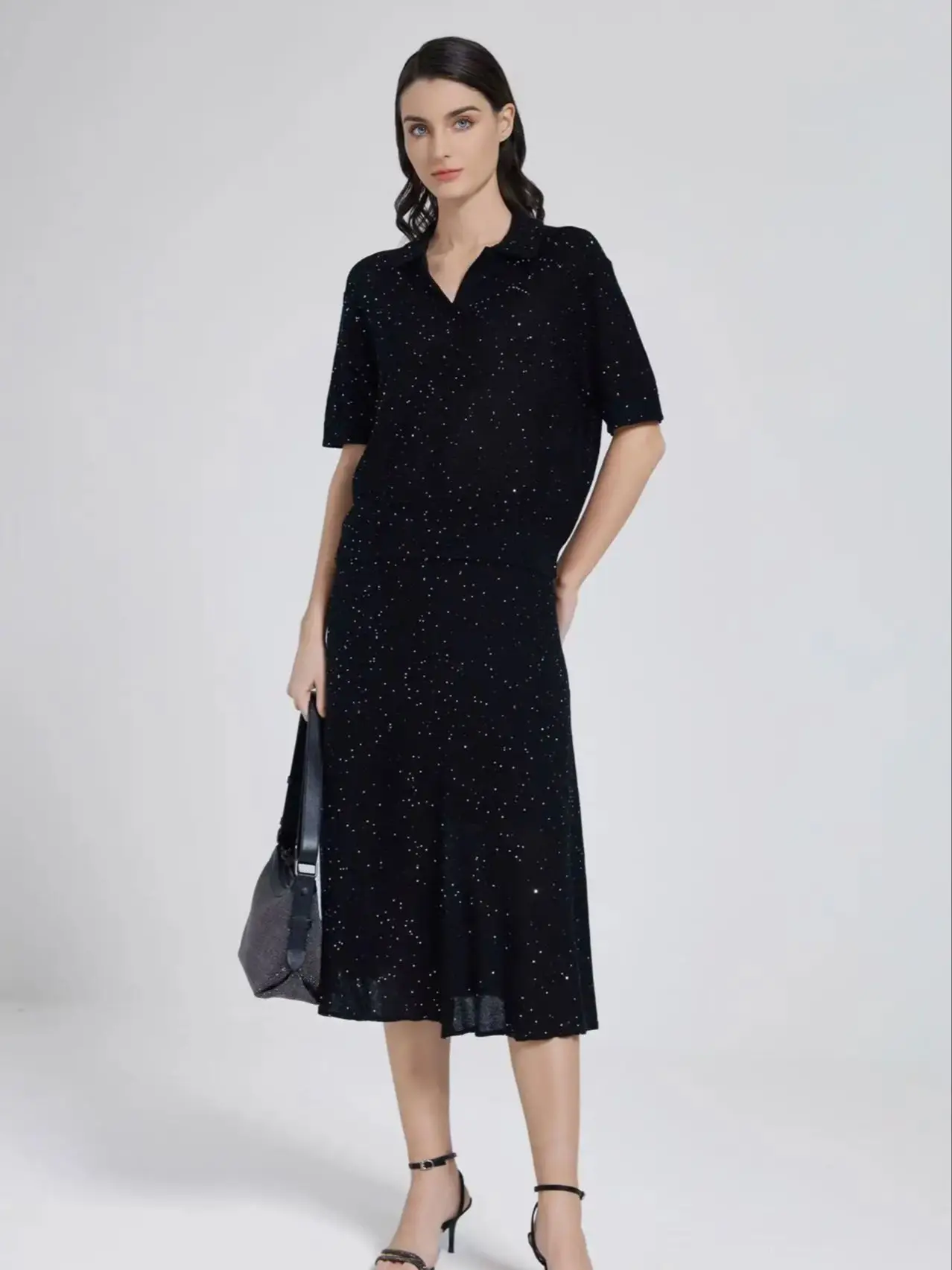 Spring casual women's fashionable silk linen sequined skirt suit