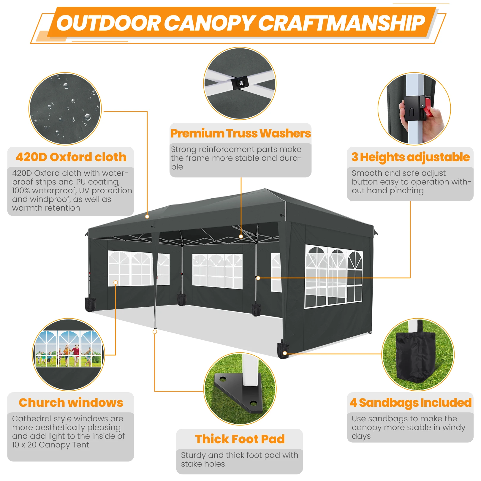 3x6m Pop-up Gazebo Foldable Party Tent with 6 Sidewalls, Easy Assembly for Weddings, Commercial Use, UV50+ Protection Steel Frame