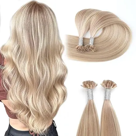 

Sixstarhair 50 прядей грязный блондин с отбеливающим блондинком U-образный кончик наращивание человеческих волос 50 г 16 дюймов U-образный кончик наращивание волос для женщин