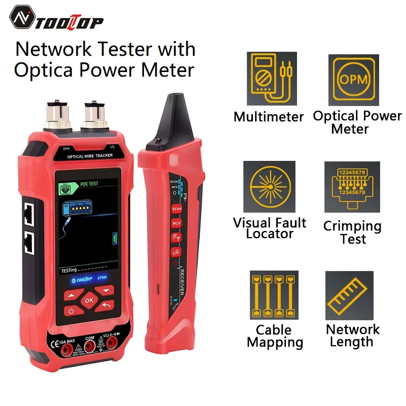 TOOLTOP ET638 Network Cable Tester 60000 Counts Multimeter Optical Power Meter 10W Vistal Fault Locator 4 in 1 Cable Tracer Tool