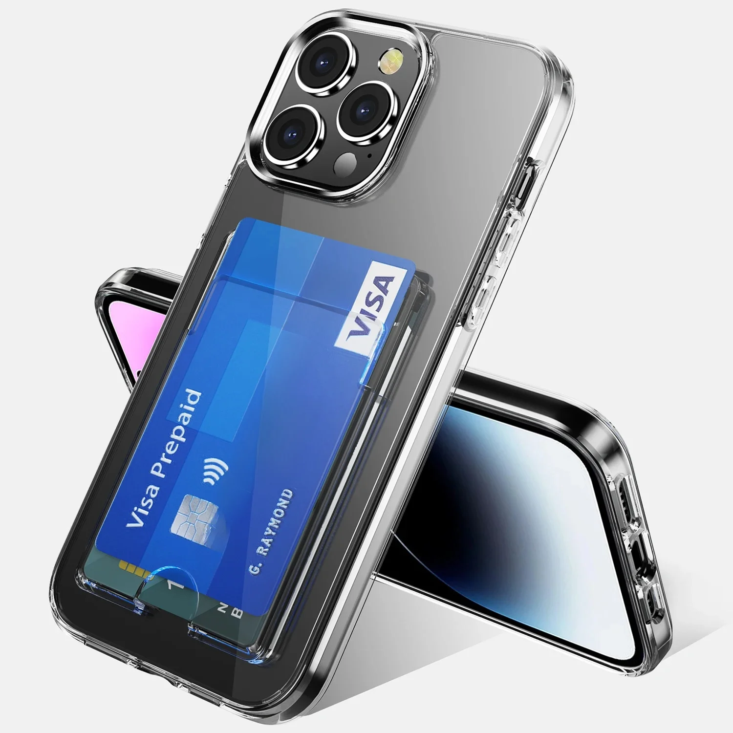 Luxe transparante portemonnee-kaartjeshouder telefoonhoesje voor iPhone 16 15 14 13 Pro Max 11 12 Pro Max Volledige harde achterkant hoesje - afbeelding 2
