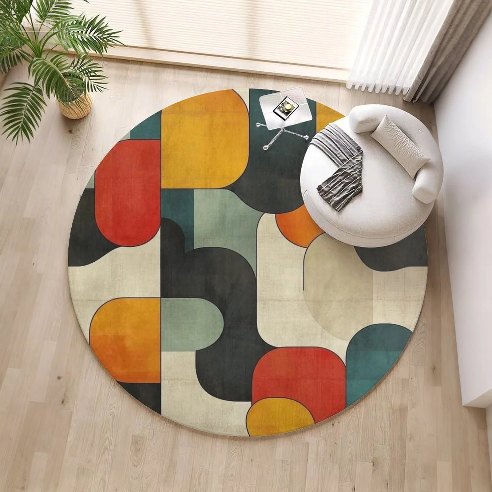 Geometric Pattern Art Designed Round Mat Circular Mat Circle Area Mat Floor Mat, Trendy Novelty Floor Mat Door Mat Home Mat Chair Mat Soft  Decorative Mat for Home Bedroom Living Room Office Kitchen Dorm