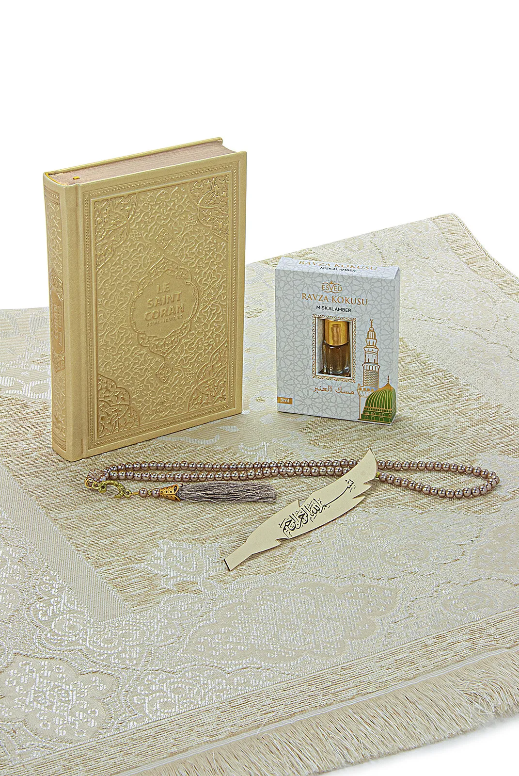 French Translation Luxury Quran Portable Quality Prayer Rug Special Rosary Muslim Islamic Gift Set Ramadan Worship