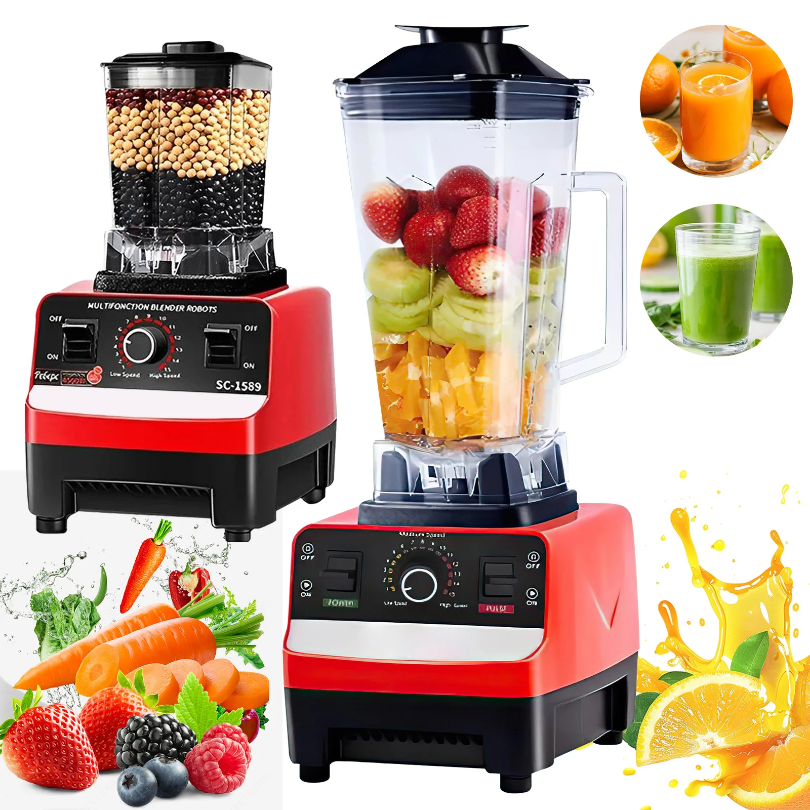 Batidora de alta resistencia 2 en 1 de 2000W con temporizador, procesador de alimentos, exprimidor de frutas, para batidos con hielo, batidora de cocina estacionaria.