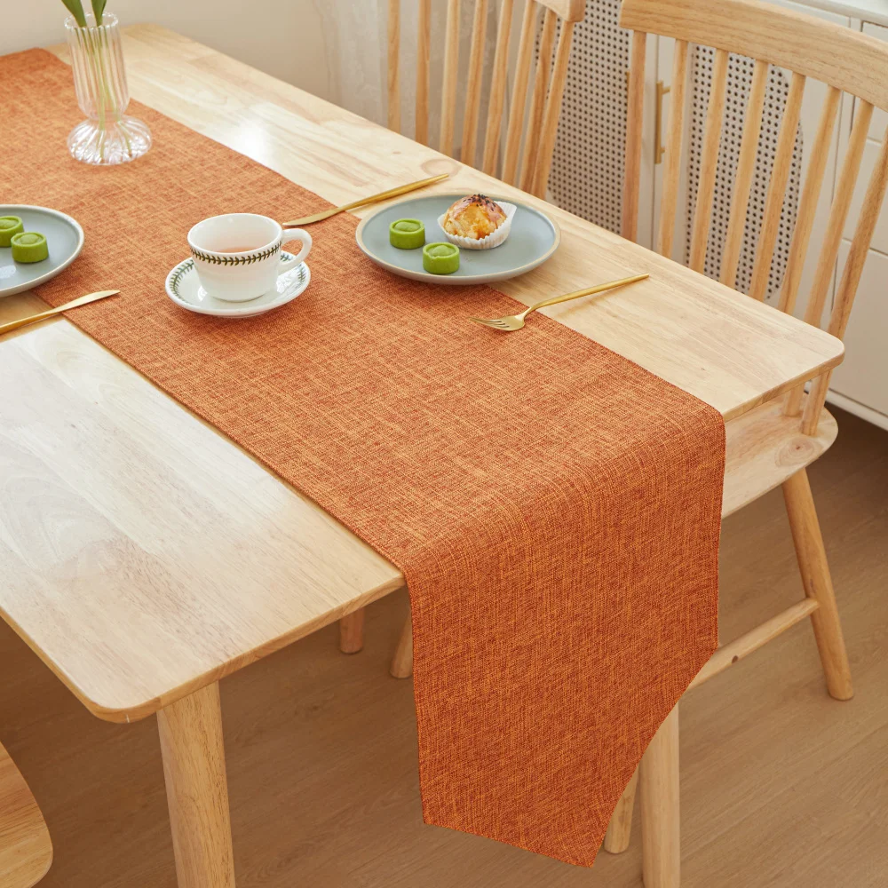 

Thickened Orange Table Runner Machine Washable Heat Resistant Solid Linen Printed Tabletop Mat DIY Festival Holiday Party Decor