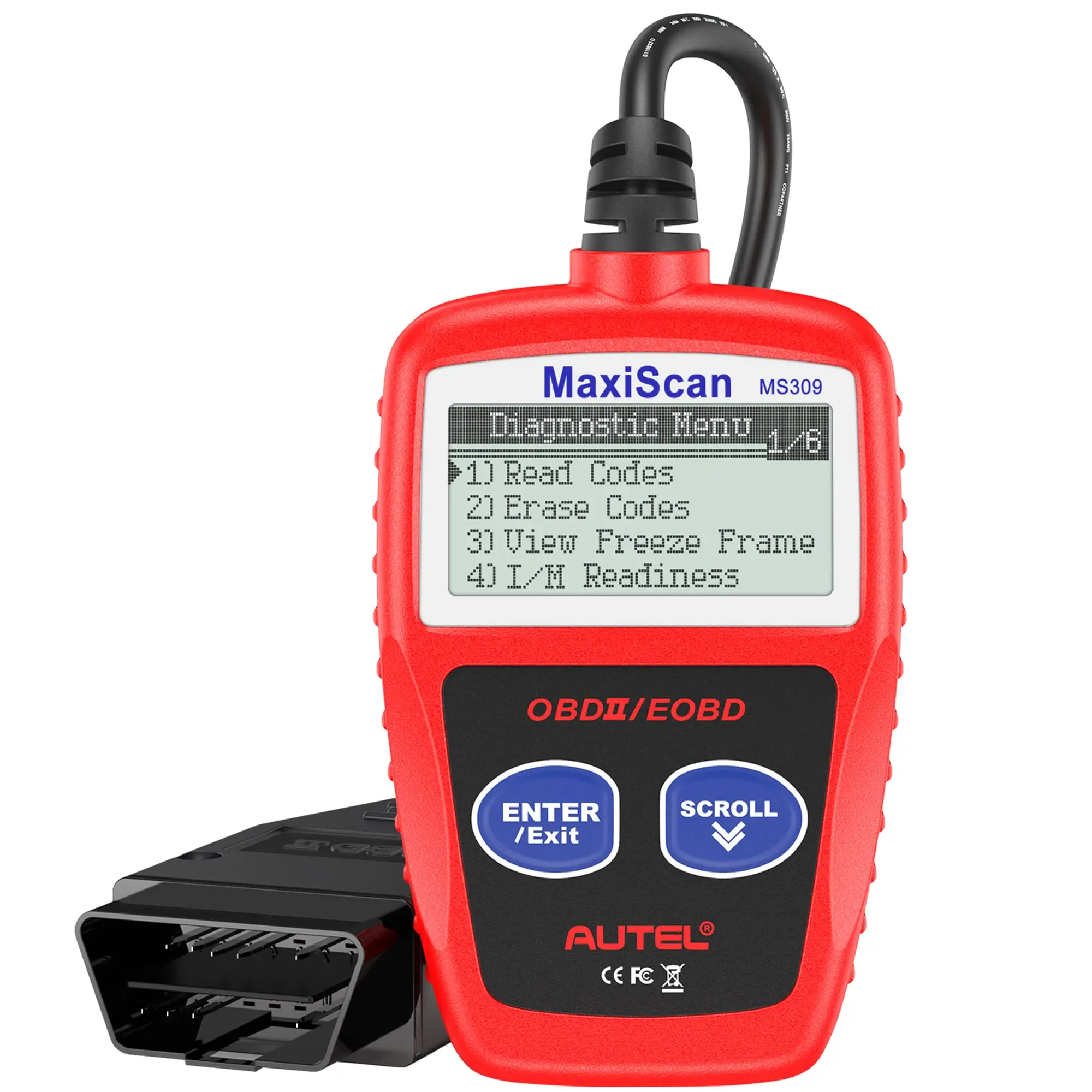 MS309 OBD II Vehicle Fault Diagnostic Scanner, Plug-and-Play Auto Trouble Code Reading & Clearing Device, Engine Malfunction Lamp Reset Instrument, Compatible with Vehicles from American, European and Asian Mainstream Brands