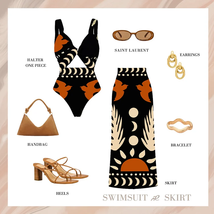 2024 Woman Swimsuit V Neck Cut Out Printed bikini set Women\'s Swimwear One-piece Beachwear Bikinis tankini