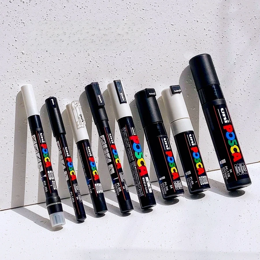 Uni POSCA Hot Marker Pens, białe wodoodporne markery akrylowe na bazie wody Plumones Colores czarne, złoto-srebrne posca rotuladores — zdjęcie produktu 7