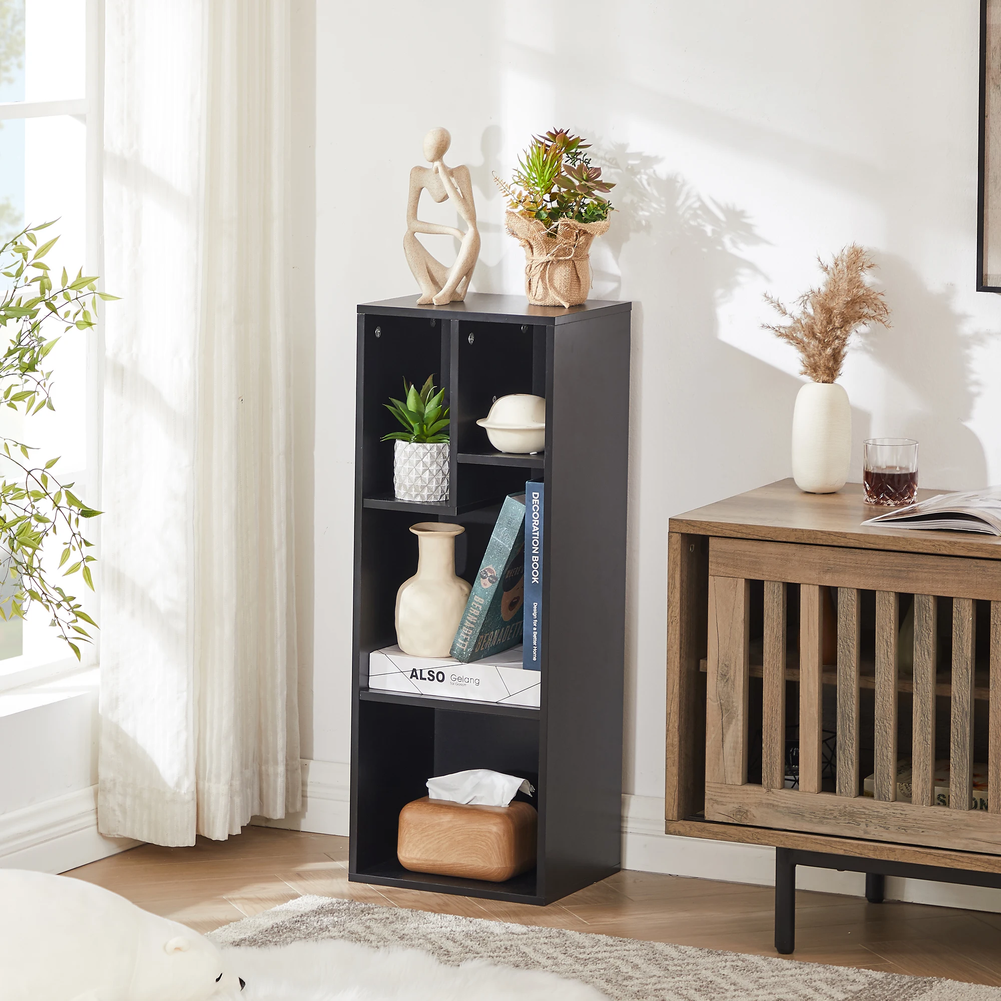 VECELO 4-Tier Kids Bookcase Floor Standing Cabinet Fits Tallest Hardcovers Can Hold up to 66LBS Horizontal Available