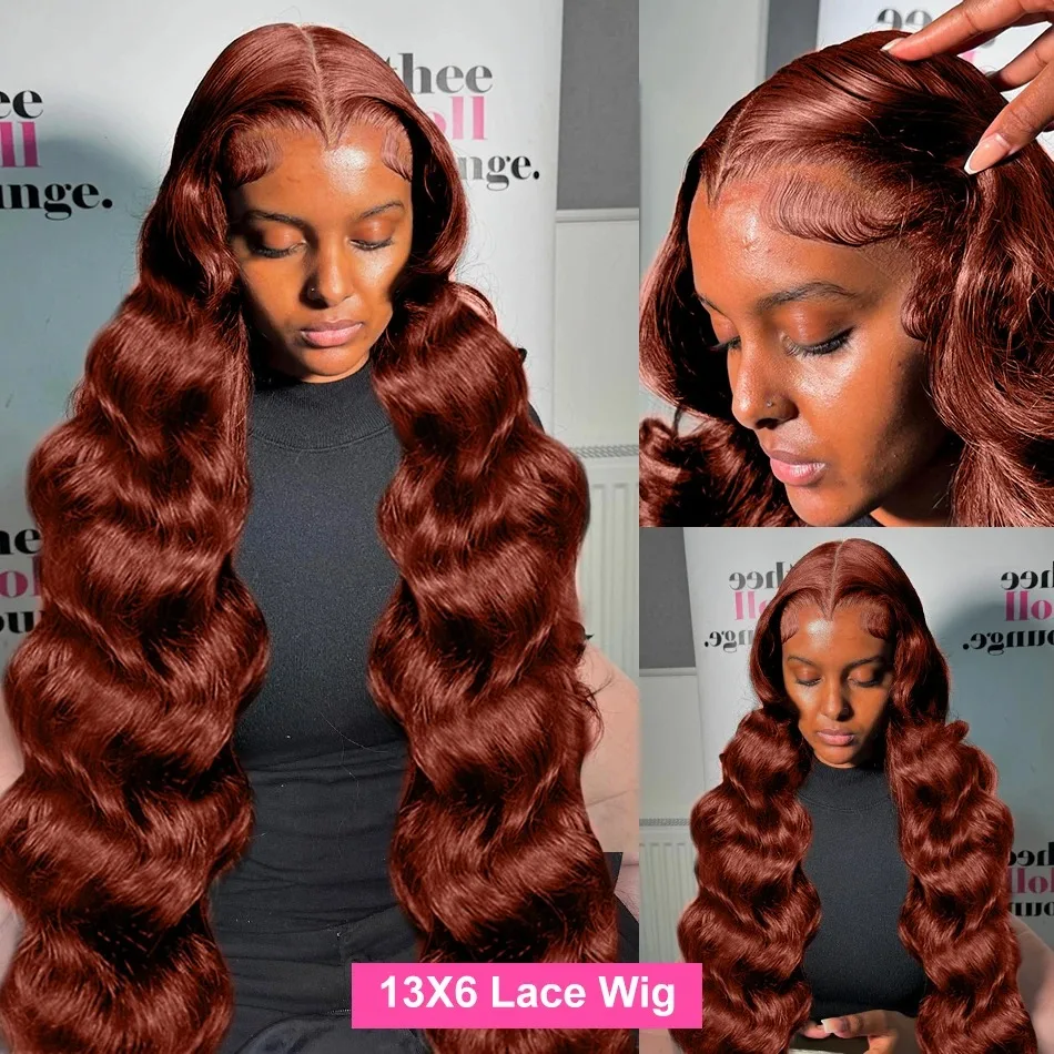 200% Reddish Brown Body Wave 13x6 HD Lace Front Wig 32 36 Inch Water Wave 13x4 Lace Frontal Human Hair Wigs For Women PrePlucked