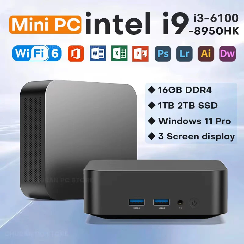 Mini PC Windows 11 Intel Core i9 8950HK  Intel i3-6100 Desktop Pc Gaming Computer 16GB RAM 1TB 2TB SSD WiFi 6 Portable Pc Gamer