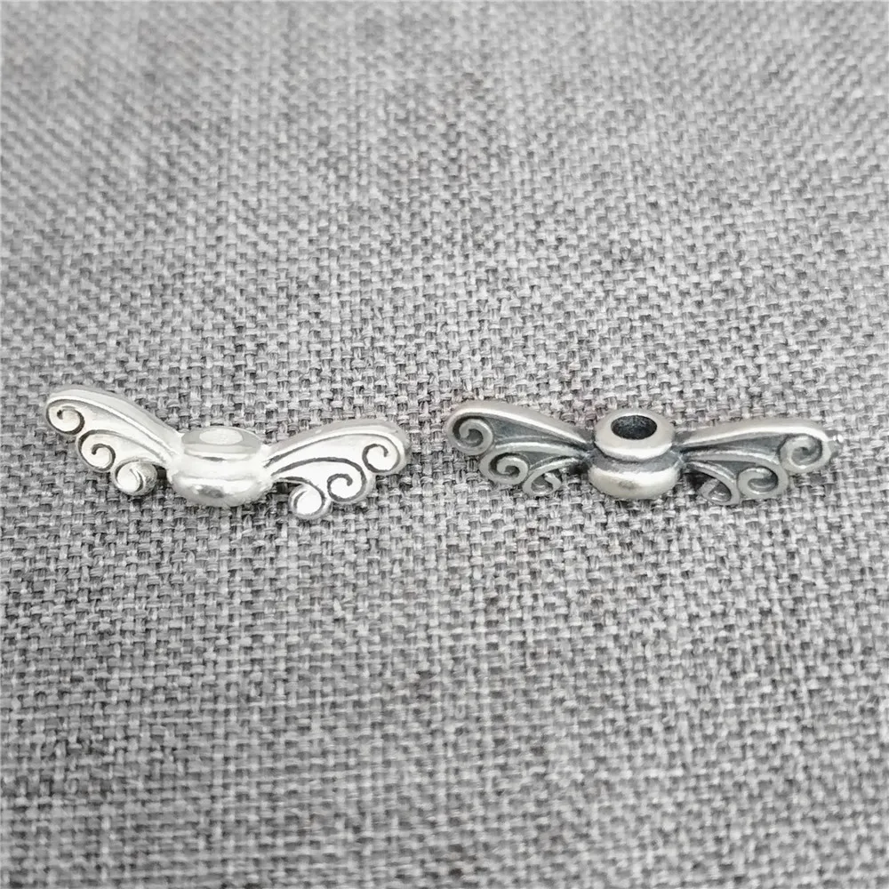 2 Pieces of 925 Sterling Silver Angel Wing Beads 2-Sided Spiral Flying Spacer Bracelet Necklace