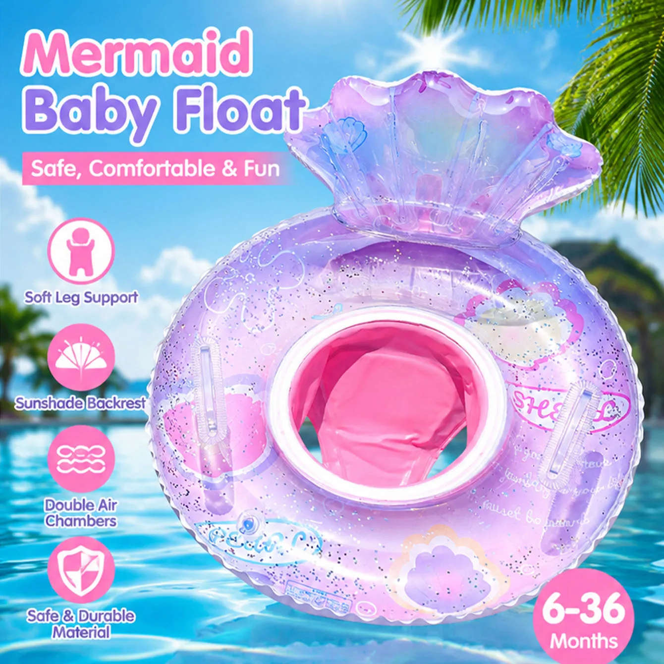 1PC Summer Clear Shell Inflatable Toys Swimming Ring Outdoor Pool Inflatable Floating Seat Water Toys with Sequin Swim Circle