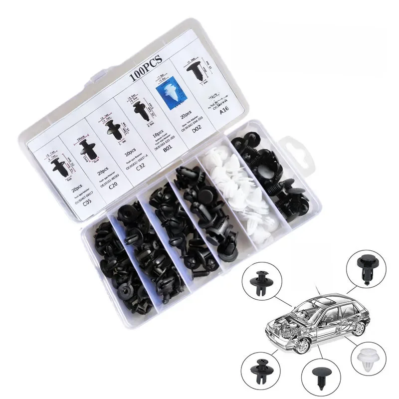 Clip de fixation automatique pour garde-boue de voiture, goupille de retenue de poussée, Rivet de pare-chocs pour Kit de fixation de panneau de garniture de porte, paquet de sac/boîte 50/100 pièces
