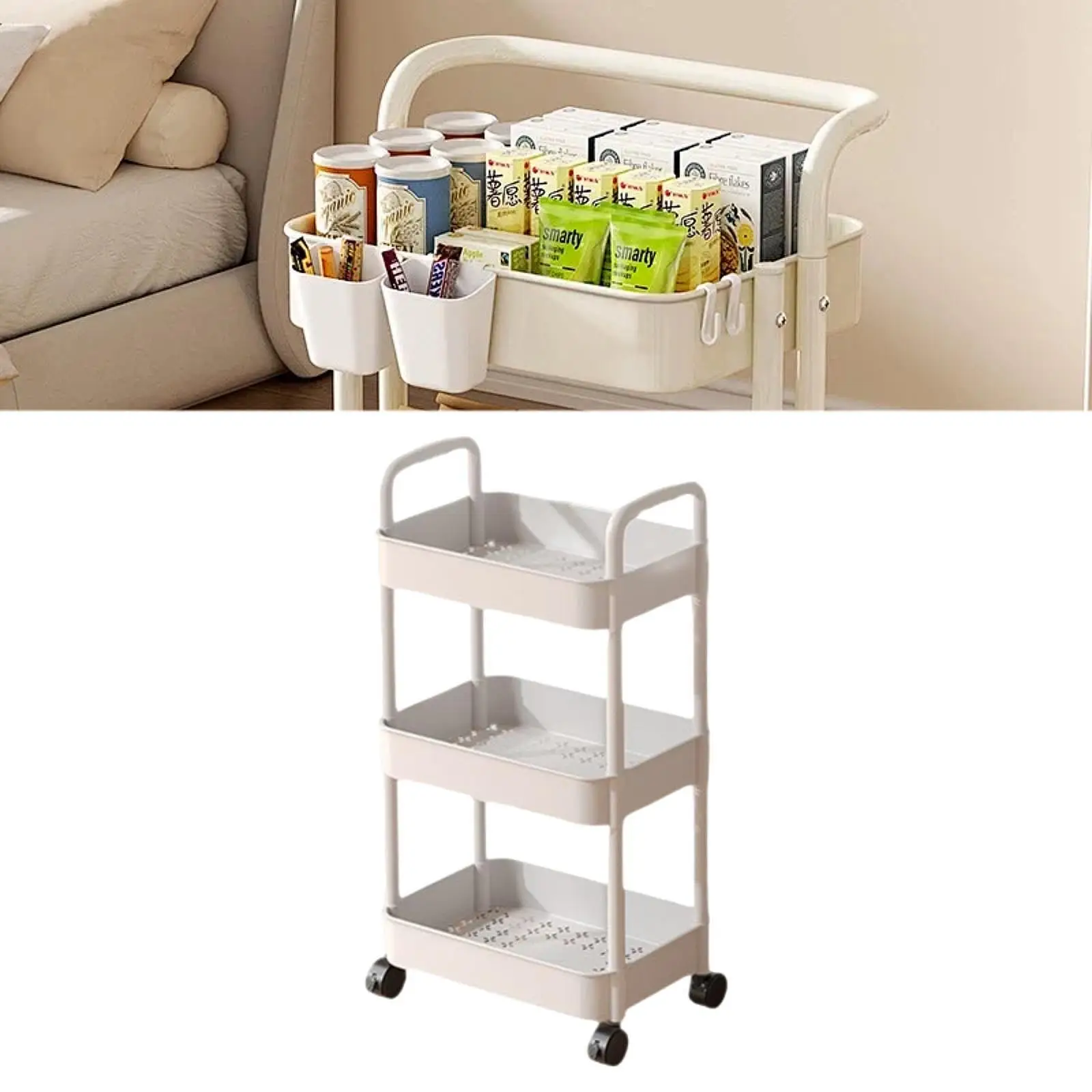 3Tier Rolling Storage Cart Mobile Trolley on Wheels Utility Holder Space Saving Large Capacity for Home Living Room Kitchen