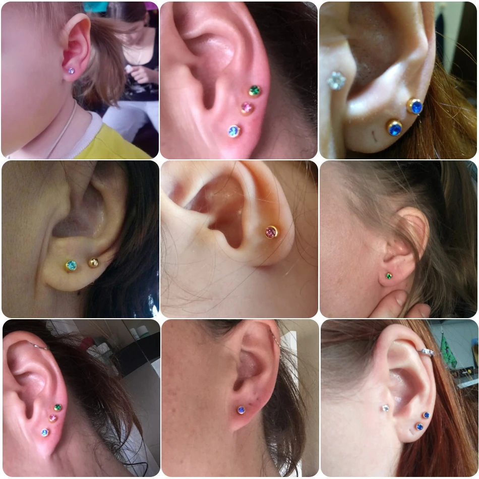 2pcs Mini Pearl Star Stud Earirngs for Women Red Green Blue Zirconia Ear Cartilage Piercing Gun Earring Fashion Body Jewelry