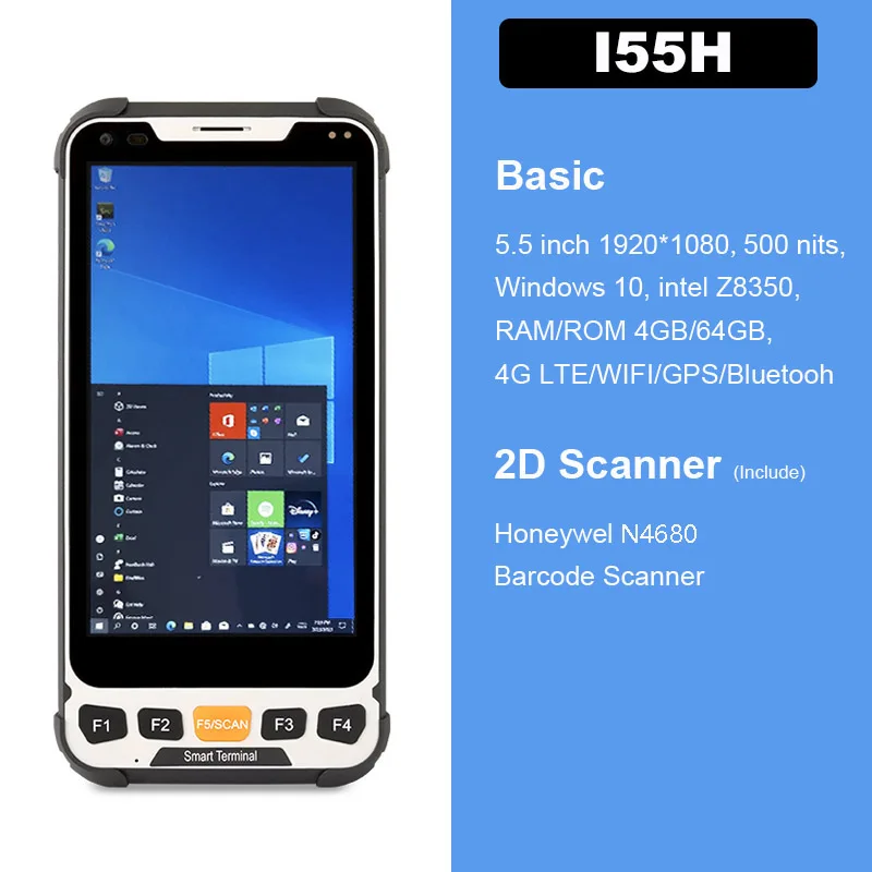 Lector de escáner de código de barras, Terminal de ordenador Industrial de mano, PDA, Windows 10, resistente, 5,5 pulgadas, 1D, 2D