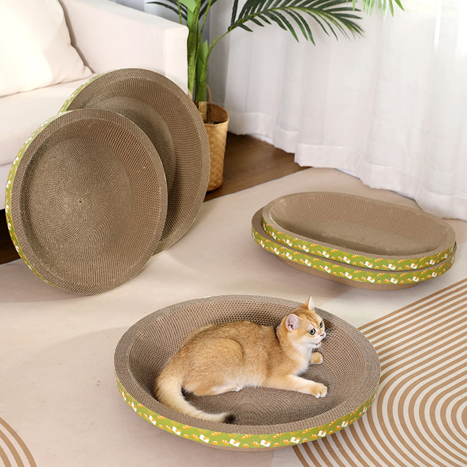 Oval Cat Scratching Board Protect Furniture Grinding Claw Toys Corrugated Paper Wear-resistant Cat Nest Cat Board Sofa Accessory