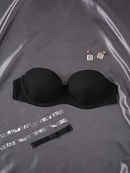 Women's Half Cup Thin Solid Color Invisible Strapless Push Up Support Breast Comfort Bra Suitable for Backless Strapless Bra