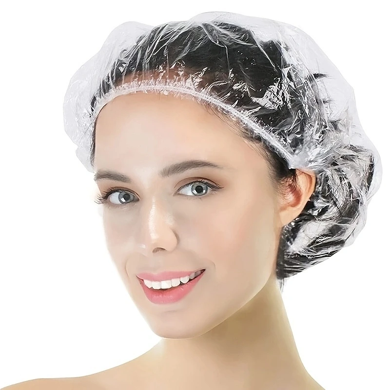 100 Pcs Disposable Shower cap, Plastic Transparent Hair Cap Thickened Women\'s Waterproof Shower Cap, Hotel Travel