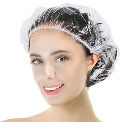 100 Pcs Disposable Shower cap, Plastic Transparent Hair Cap Thickened Women's Waterproof Shower Cap, Hotel Travel