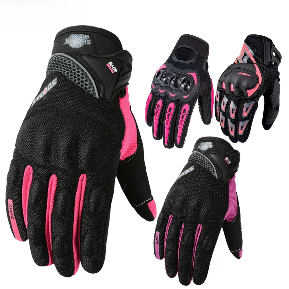 AliExpress SUOMY Summer Women Pink Motorcycle Gloves Lady Purple Full Finger Motocross Gloves Men Touch Screen Cycling Gloves XS-XXL