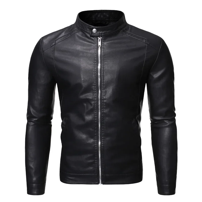 AliExpress LANE JT Men's standing collar leather jacket autumn oversized slim motorcycle cycling suit winter thickened