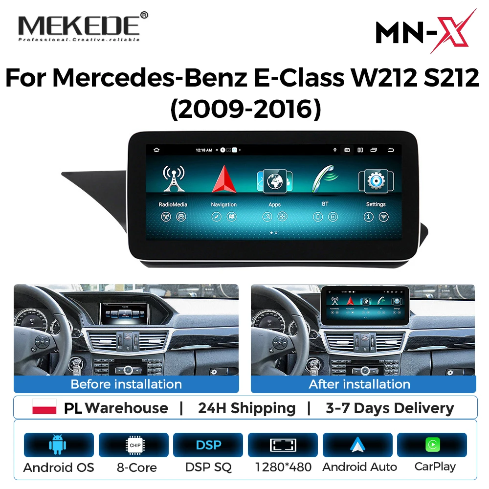 Autoradio Android 15 MEKEDE 10,25 pouces avec CarPlay sans fil pour Mercedes Benz Classe E W212 E200 E230 E260 S212, lecteur multimédia automobile, Android Auto, OBD2, WIFI, BT, 4G, son stéréo DPS, RDS, commande au volant, écran tactile, unité centrale, systèmes intelligents