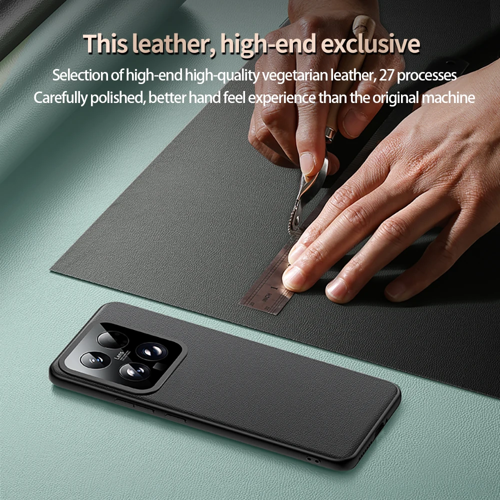 SmartDevil Original Leather Phone Case For Xiaomi 14 Plain Skin Case  Camera Protection Lens Protect Back Cover Airbag