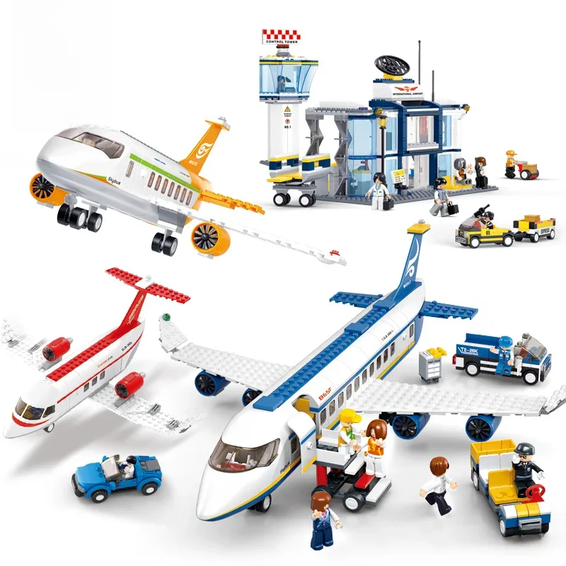High-tech Avion vrachtvliegtuigen reddingsvliegtuig luchthaven Airbus vliegtuig model bouwstenen figuren stad Brinquedos creatief speelgoed - afbeelding 2