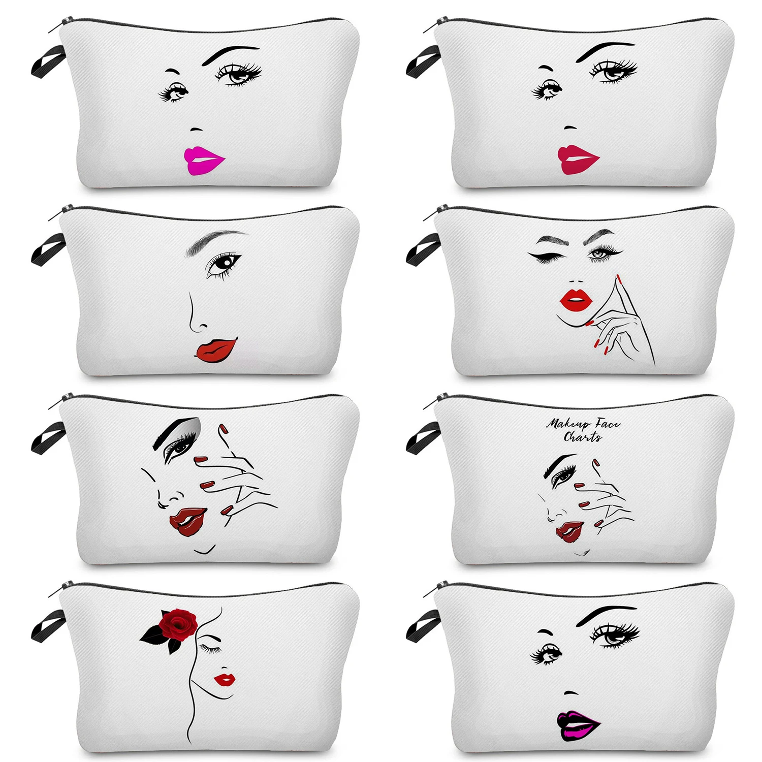 

Fashion Women Elegant Red Lips Printed Cosmetic Bags Hipster Trend Chic Women's Makeup Bag Simple Practical Portable Organizer