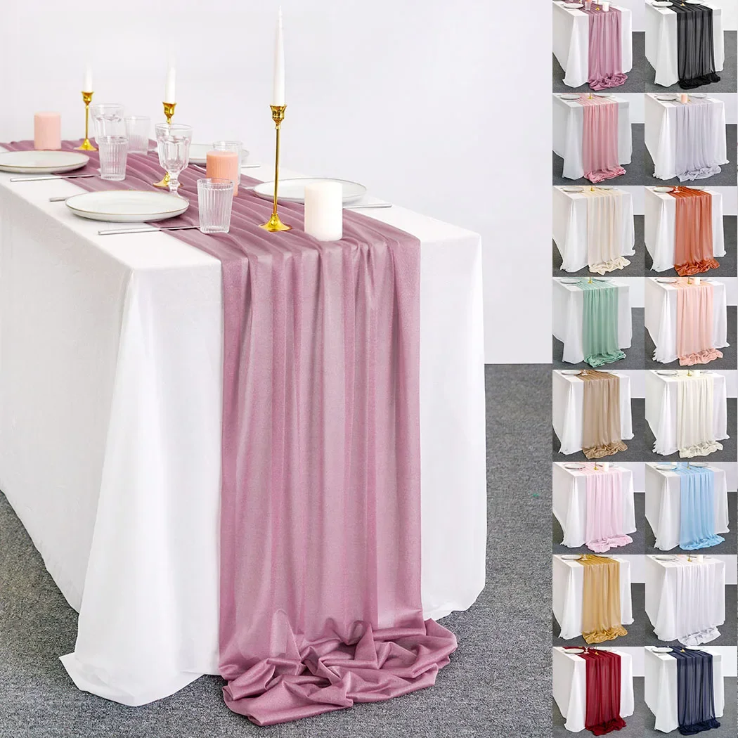 Chemin de Table en mousseline de soie transparente, couleur unie, bleu rustique, style Boho, fête de mariage, réception nuptiale, anniversaire, maison, décoration de noël