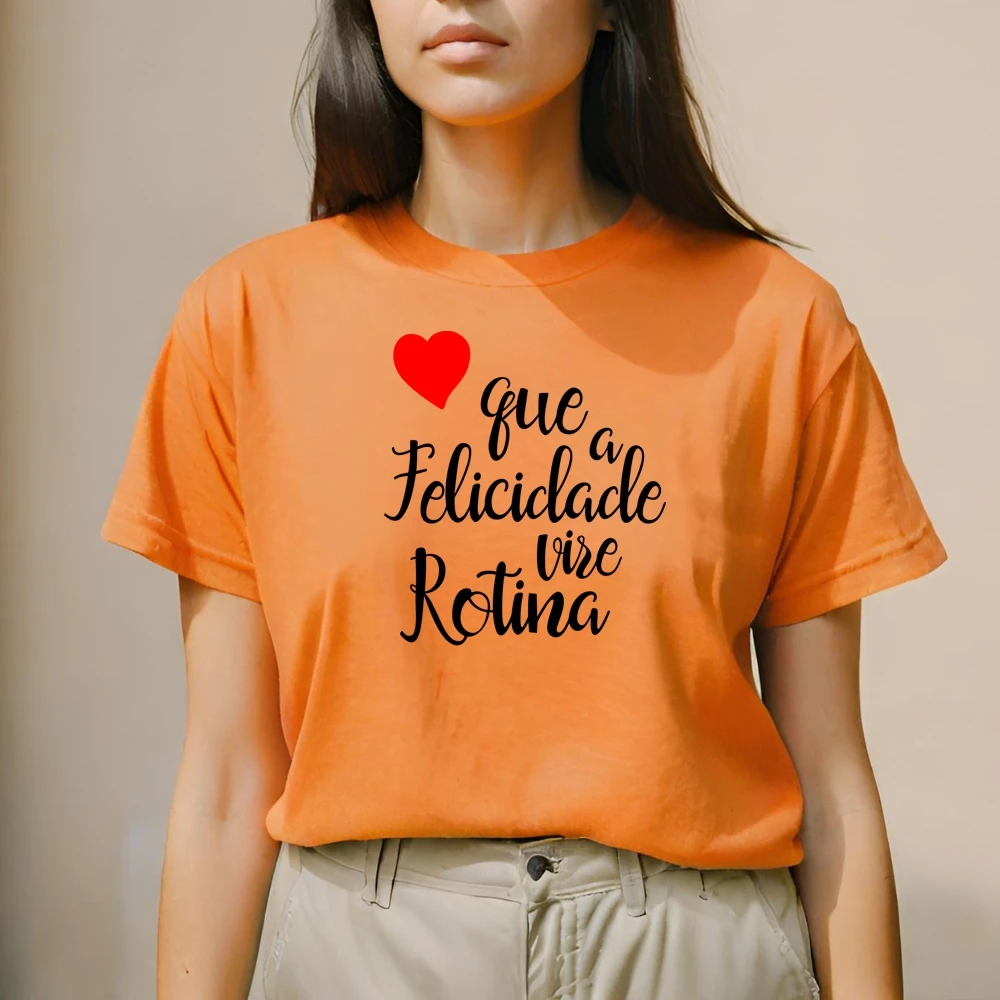 Women's Printed T-shirt GuGi Phrase That Happiness Turn Routine Heart CF01-007