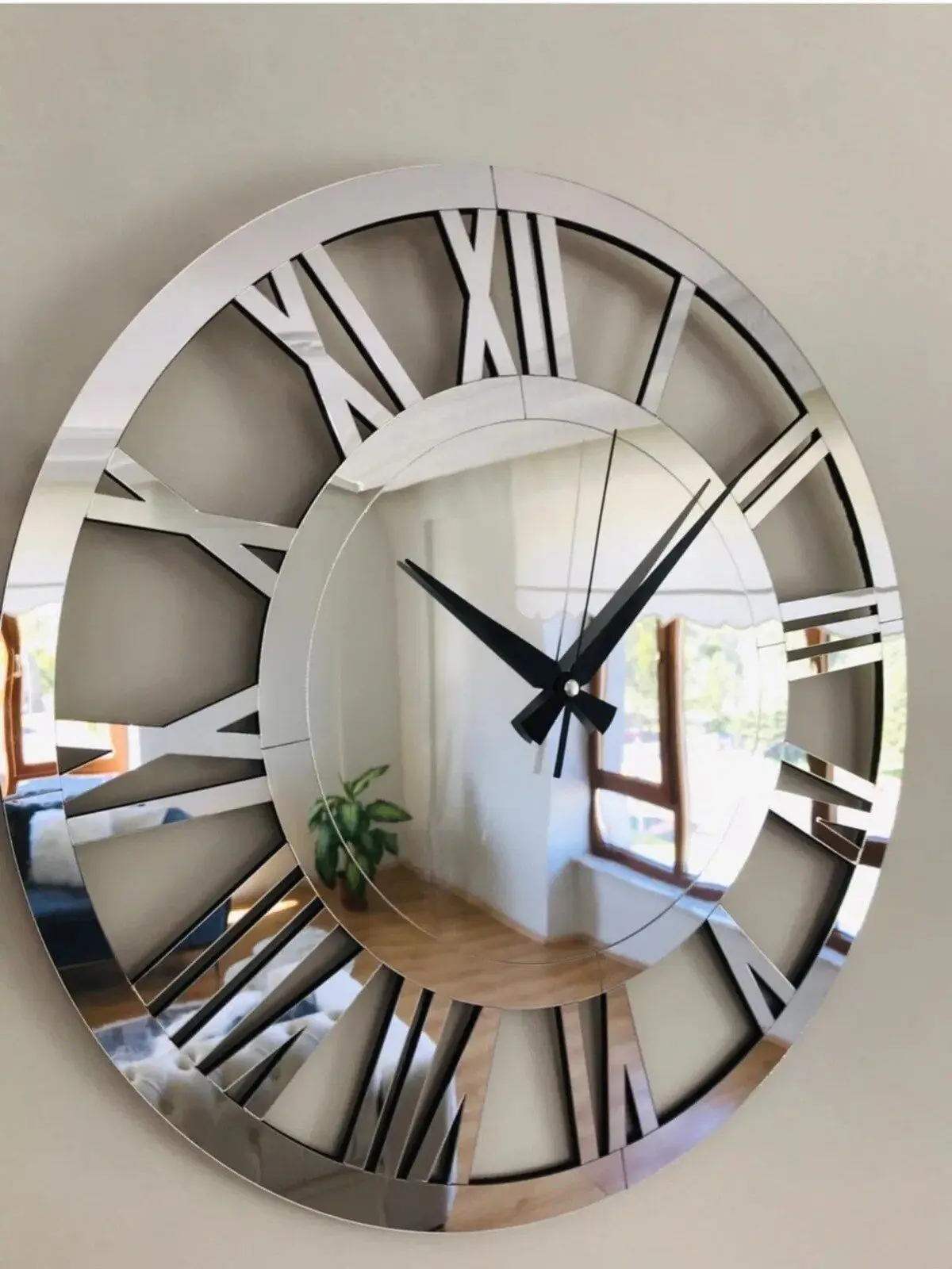 Modern Design Mirrored Plexi Wall Clock Big Size Silent Flow Home Living Room Office Decoration and Clock