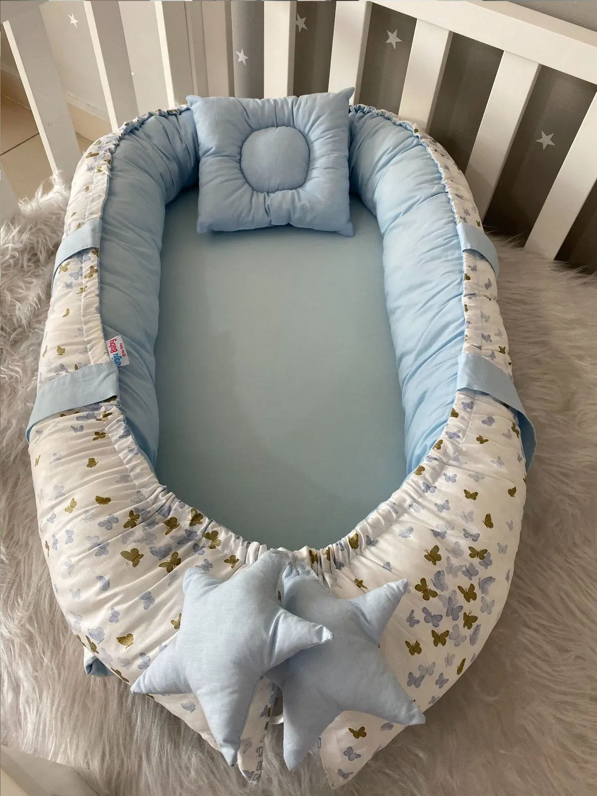 Handmade Blue Butterfly Patterned Luxury Design Babynest