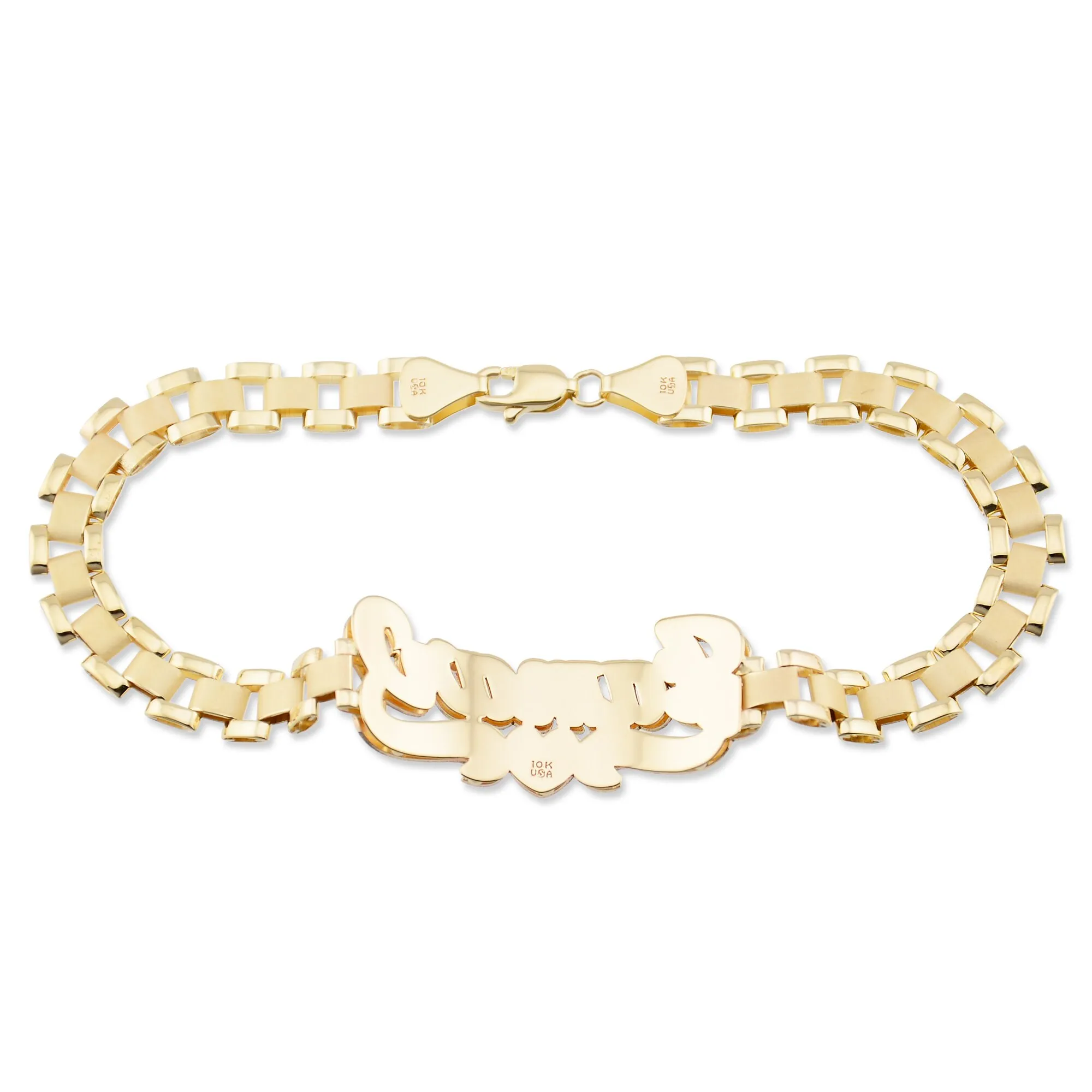 18K Gold Personalized Name 6 mm Watch Band Style Bracelet Anklet Diamond Accent 3D Double Plates Customized Jewelry
