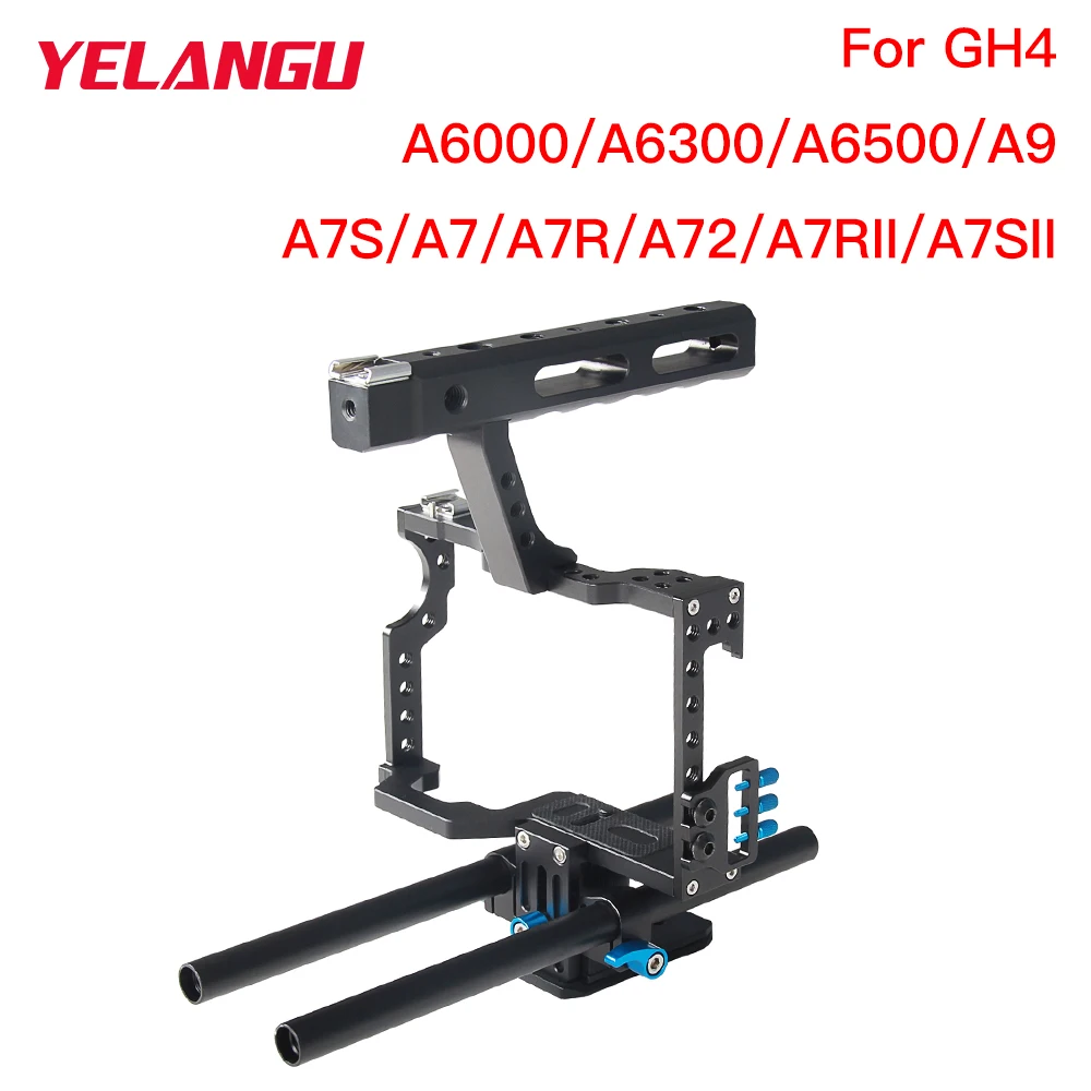 YELANGU C5 Camera Cage for Panasoinc GH4 for Sony A7S A7 A7R A72 A7RII A7SII A6000 A6500 A6300 with Cold Shoe Mount Top Handle