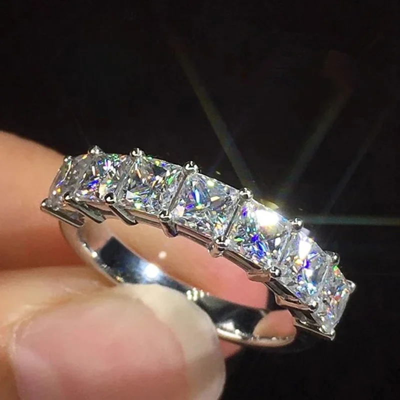 Huitan Fashion Princess kwadratowe kryształowe cyrkonie pierścionki dla kobiet luksusowe obrączka akcesoria wieczne damska biżuteria — zdjęcie 2