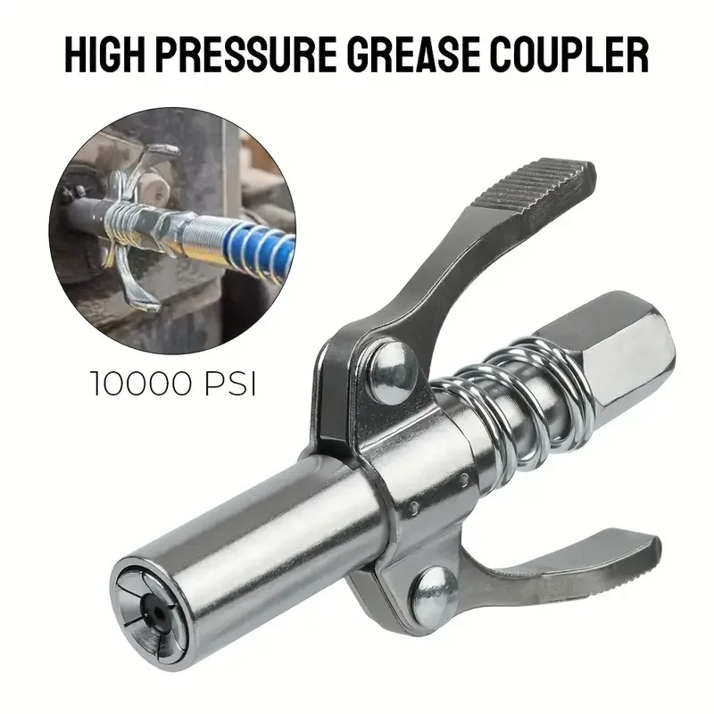 NPT1/8" Grease Gun Coupler 10000PSI Dual Handle Heavy Duty Quick Release Grease Nozzle Self-Locking Clamp-On Portable Hand Tool