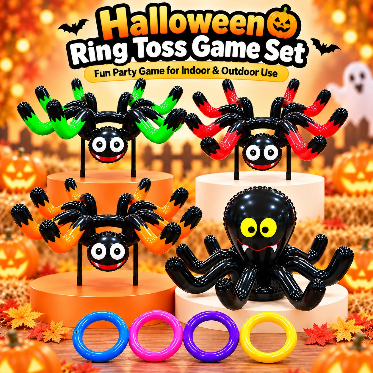 1PC Halloween Ring Toss Game Set Spider Target Party Game Toy with Colorful Rings Indoor Outdoor Family Party Activity