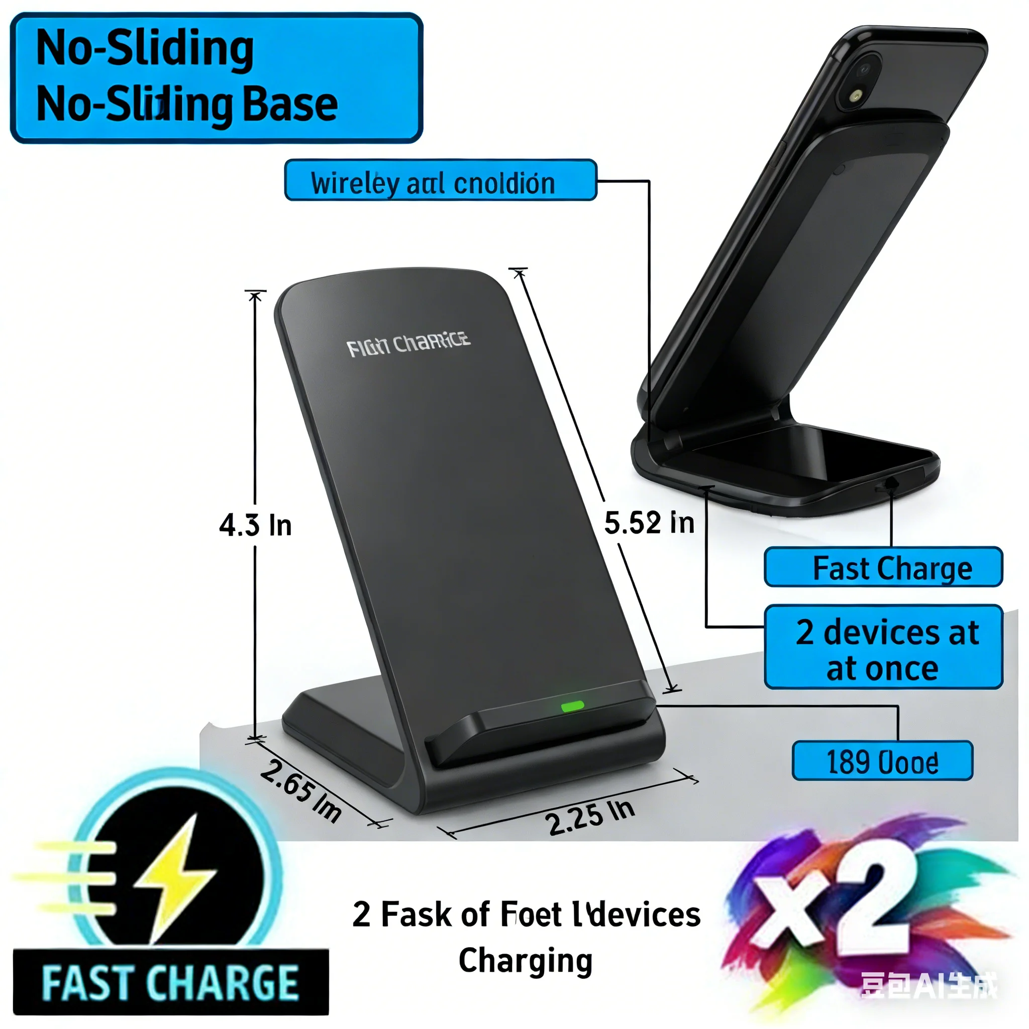 

Комплект из 2-х беспроводных зарядных док-станций 15 Вт для быстрой зарядки iPhone 15/14/13 и Samsung Galaxy S24/S23: сертифицировано Qi, эргономичный дизайн