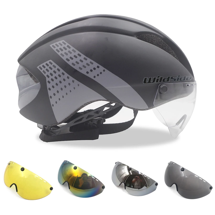 Wildside Bicycle Helmet Road Mtb Integral Triathlon Time-Trial Bike Helmet Men Speed Race Helmet Sun Visor 5 lens Aero Goggles