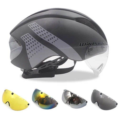 Imagen 1 del producto Wildside-casco de bicicleta para hombre, casco integral de triatlón, de prueba de tiempo, para carreras de velocidad, visera solar, 5 lentes, gafas Aero
