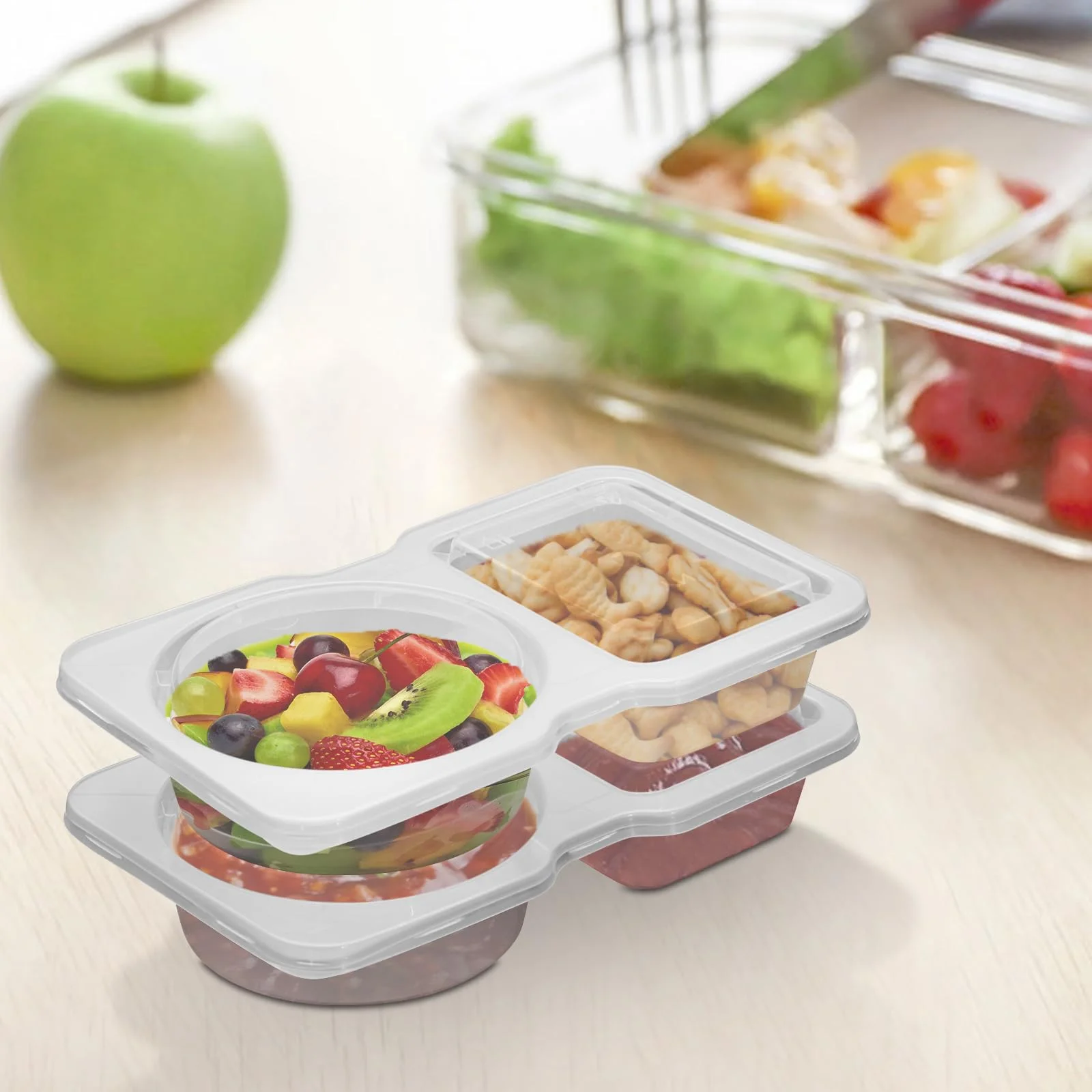 Sauce Dipping Cup - Wadah Saus Dua Kompartemen dengan Tutup,