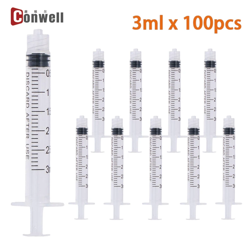 100pcs/bag 3ml Syringe Sterile with Luer Lock Tip - 100 Syringes (No Needle) Individually Sealed