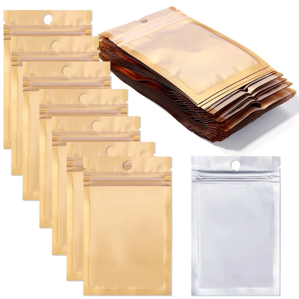 20-50 sztuk/partia złota folia aluminiowa samouszczelniająca się torba matowa powierzchnia Zip torby do pakowania biżuterii opakowanie do przechowywania torba do pakowania prezentów etui — zdjęcie 2