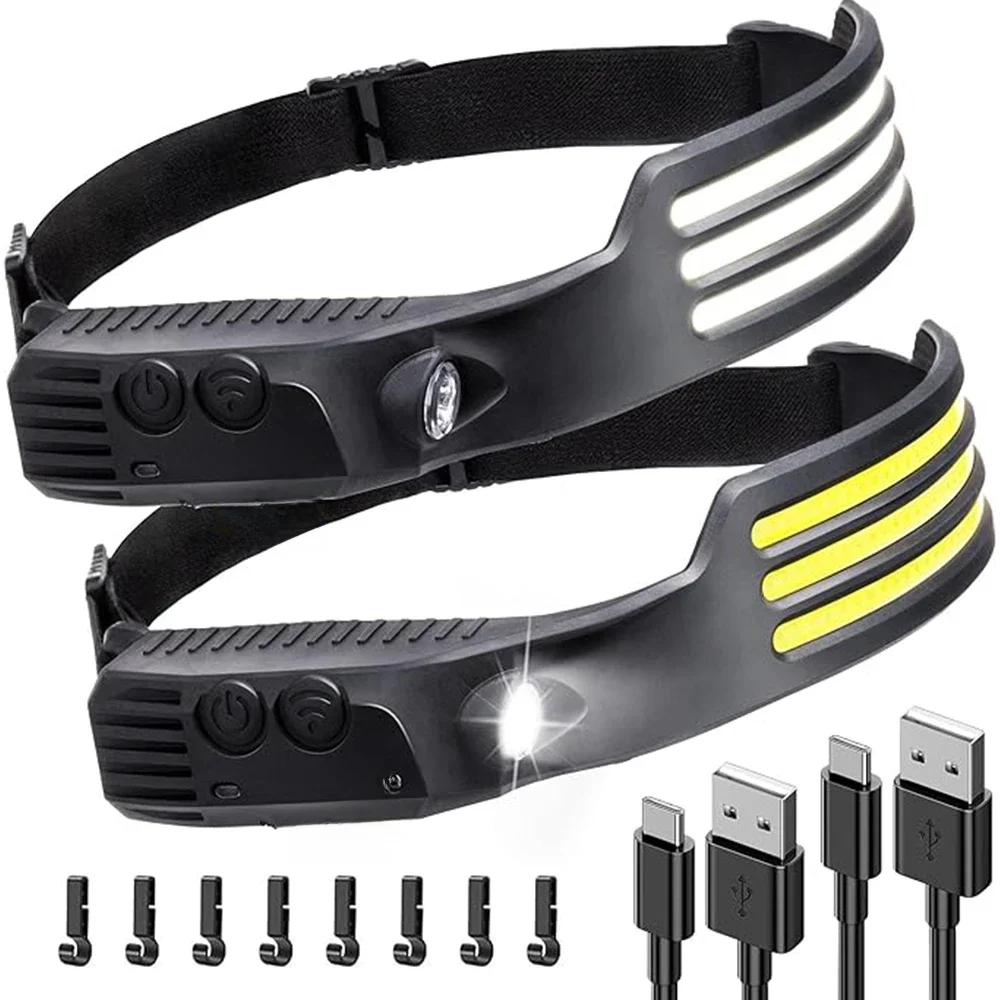 Potężna indukcyjna latarka czołowa LED COB ładowana przez USB latarka czołowa światło robocze na zewnątrz Camping światło wyszukiwania latarka czołowa wędkarska — zdjęcie 2