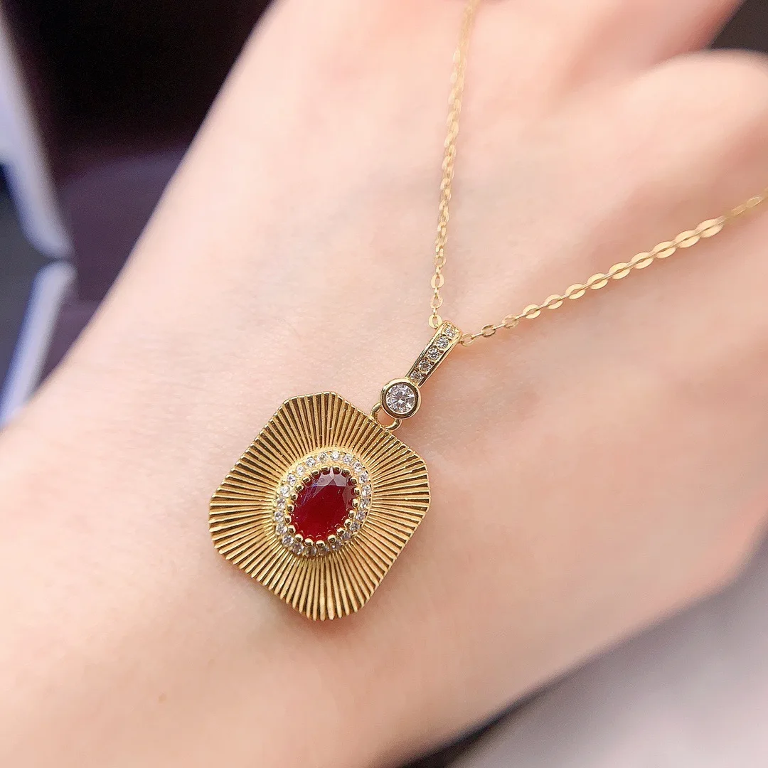 

KJJEAXCMY Girls' Natural 5x7mm Square Ruby Necklace Pendant 925 Pure Silver Plated 18K Gold Round Christmas Gift for Girlfriend
