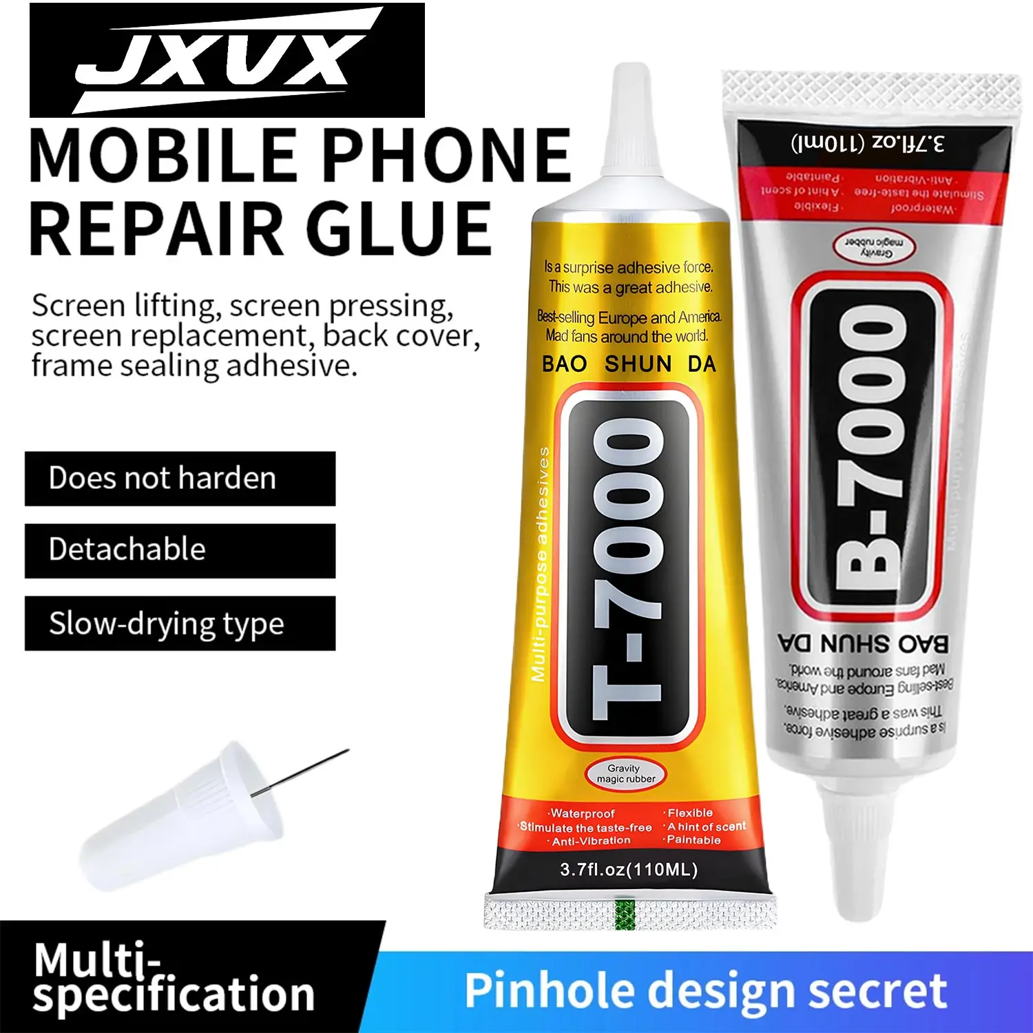 Adesivo de Reparo Portátil T7000 Preto para Celulares e Tablets 15/50ML, Adesivo B7000 para Reparo de Capas de Bateria e LCD de Celulares e Tablets