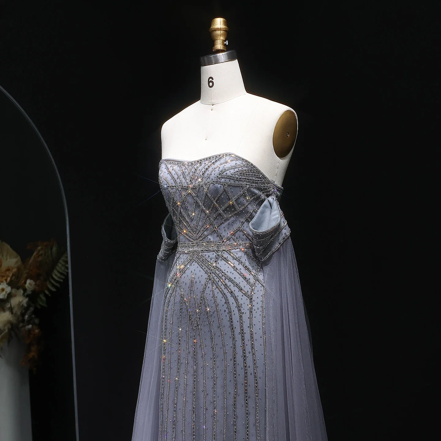 Sharon กล่าวว่า Sparkly Rhinestones Caramel Mermaid สีเทาชุดราตรี Cape แขนยาวสีชมพูงานแต่งงาน SS106 ที่กําหนดเอง